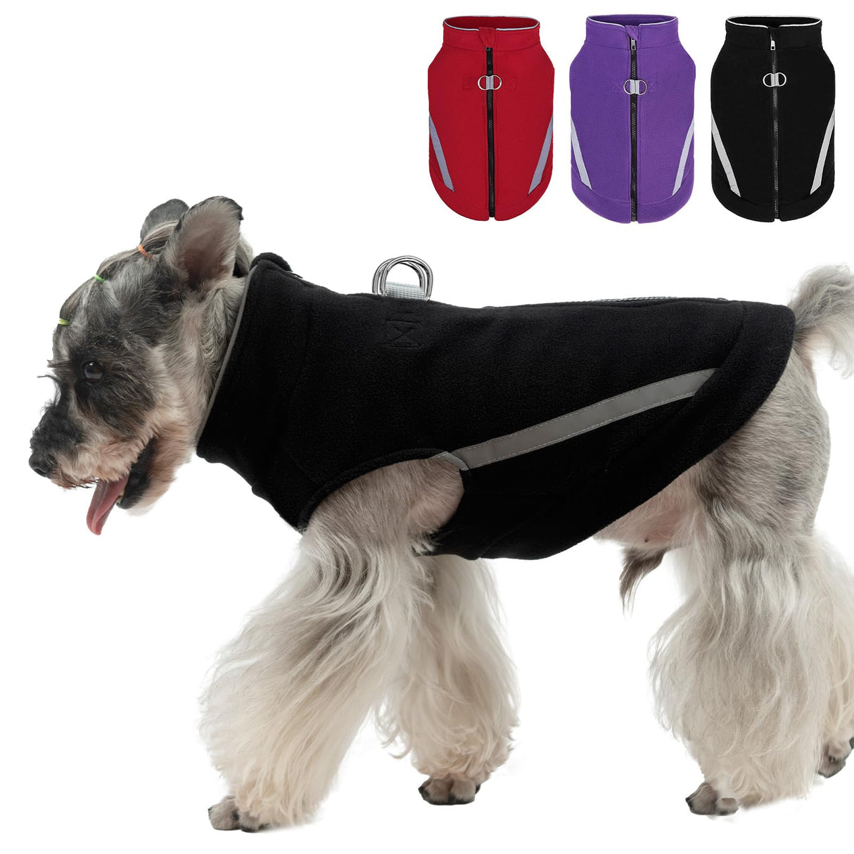 EXPAWLORER Dog Fleece Vest Jacket Sweater for Small Medium Large Dogs, Cold Weather Winter Coat Hoodie with Leash D-Ring and Zipper, Reflective Warm Sleeveless Puppy Clothes for S M L Boys Girls Cats