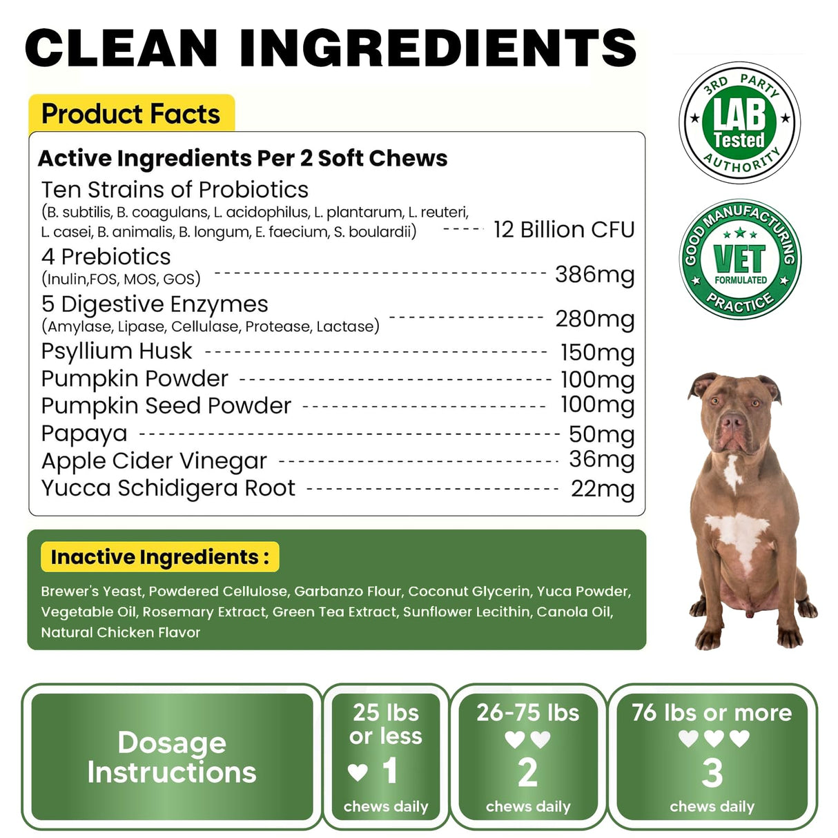 Probiotics for Dogs - 180 Dog Probiotics Chews with 5 Enzymes & 4 Prebiotics for Digestive and Gut Health - Diarrhea & Bowel Support, Yeast Balance, Immunity, Allergies & Itchy Skin (Chicken)