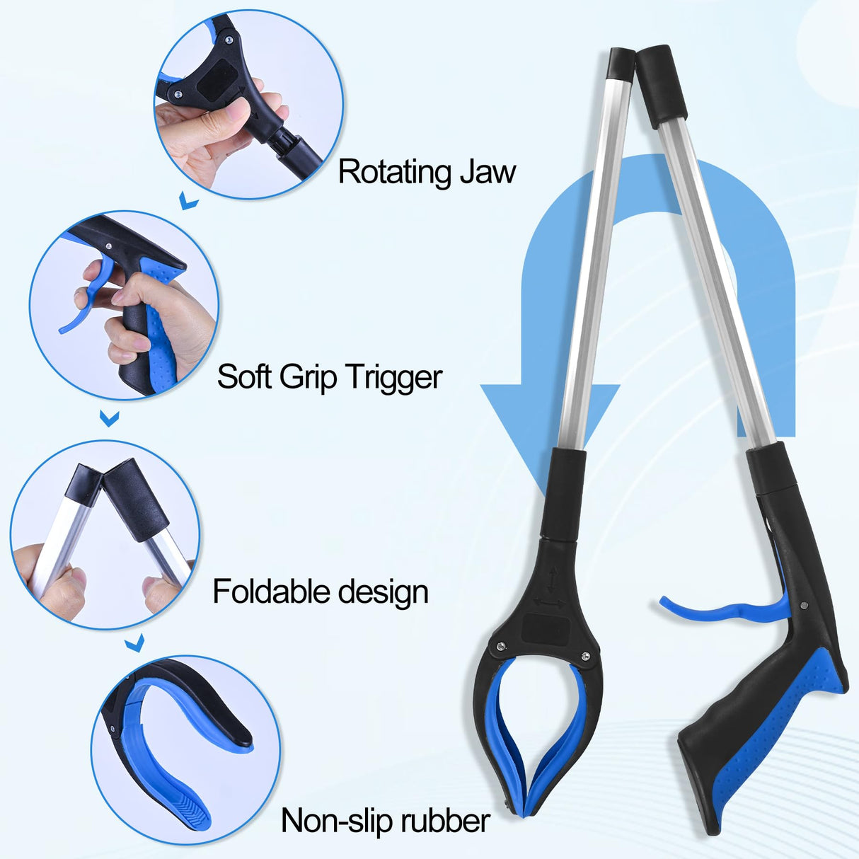 Tottist 12 Pack Grabber Reacher Tool for Elderly, 32" Extra Long Litter Stick Lightweight Handy Claw Grabber for Arm Extension Garbage Gripper Trash Pick up Litter Picker Garden(Blue Classic)