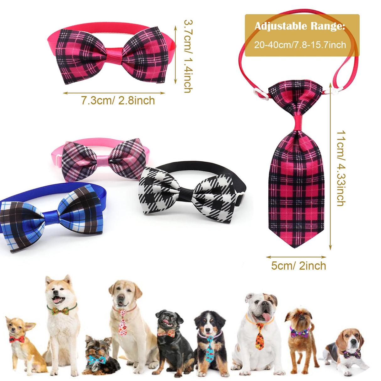 Allazone 24pcs Dog Neckties Dog Ties Adjustable Pet Neck Tie for Small Medium Puppy Cat Kitten Party Festival Birthday Gift Valentine's Holiday Wedding Assorted Doggies Grooming Supplies Accessories