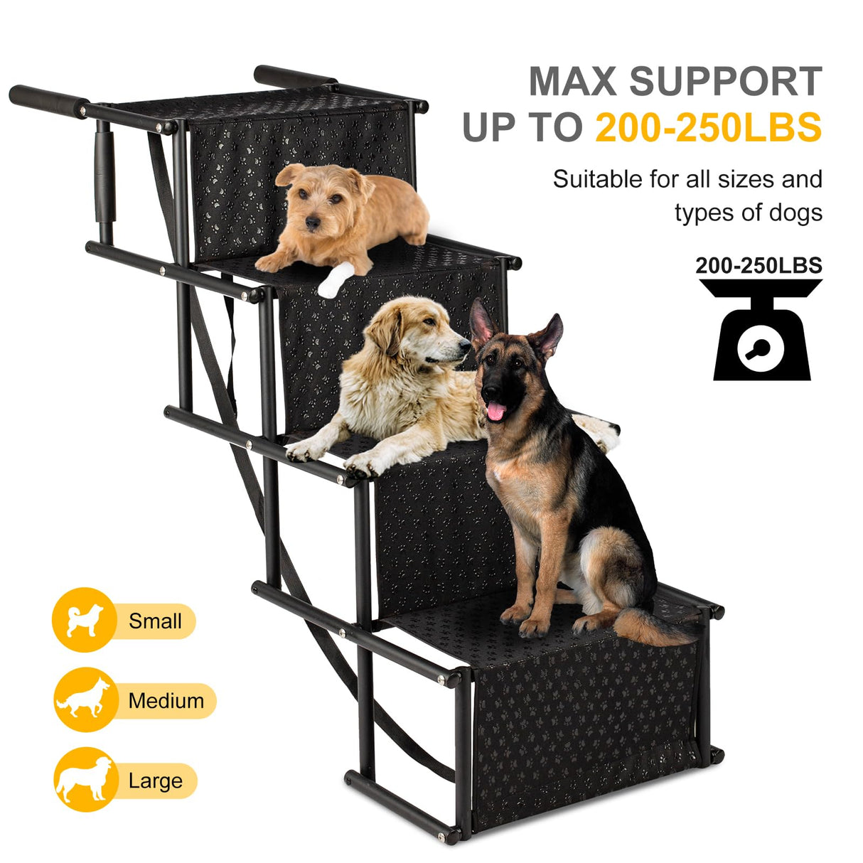 Dog Stairs for Car, Foldable Ramps for Dogs with Non-Slip Surface for Large Dogs Portable Dog Steps for Cars and SUV, Truck to 200 lbs, 4 Steps