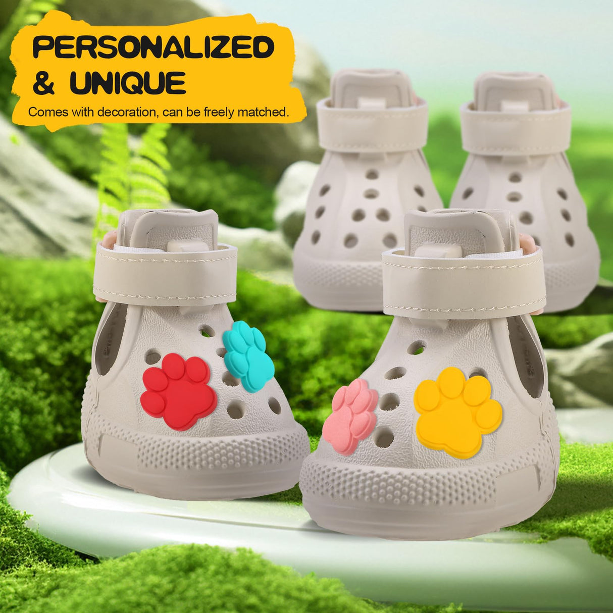 EVA Dog Shoes- Non-Slip Waterproof Dog Booties for Snow Winter, Easy ON & Off, Reflective Adjustable Pet Boots & Paw Protectors, Rugged Sole for Small Medium Large Dog Outdoor Walking (Beige,XL)