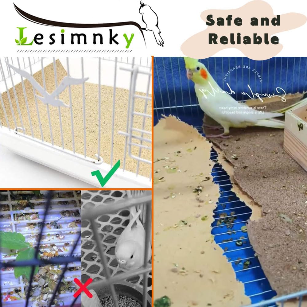 Lesimnky Bird Cage Liner 50-Pack 17β x 11β Gravel Paper Cuttable Pet Sandpaper Special for Bird Cage in Sea Sand, Easy Clean Pet Sandpaper Calcium Paper for Birdcage Parrots Cockatiels (50)