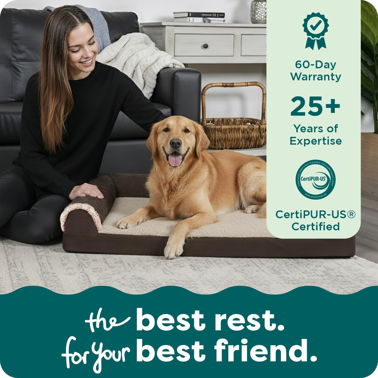 Furhaven Orthopedic Dog Bed for Large Dogs w/ Removable Bolsters & Washable Cover, For Dogs Up to 95 lbs - Plush & Almond Print L Shaped Chaise - Blue Almonds, Jumbo/XL