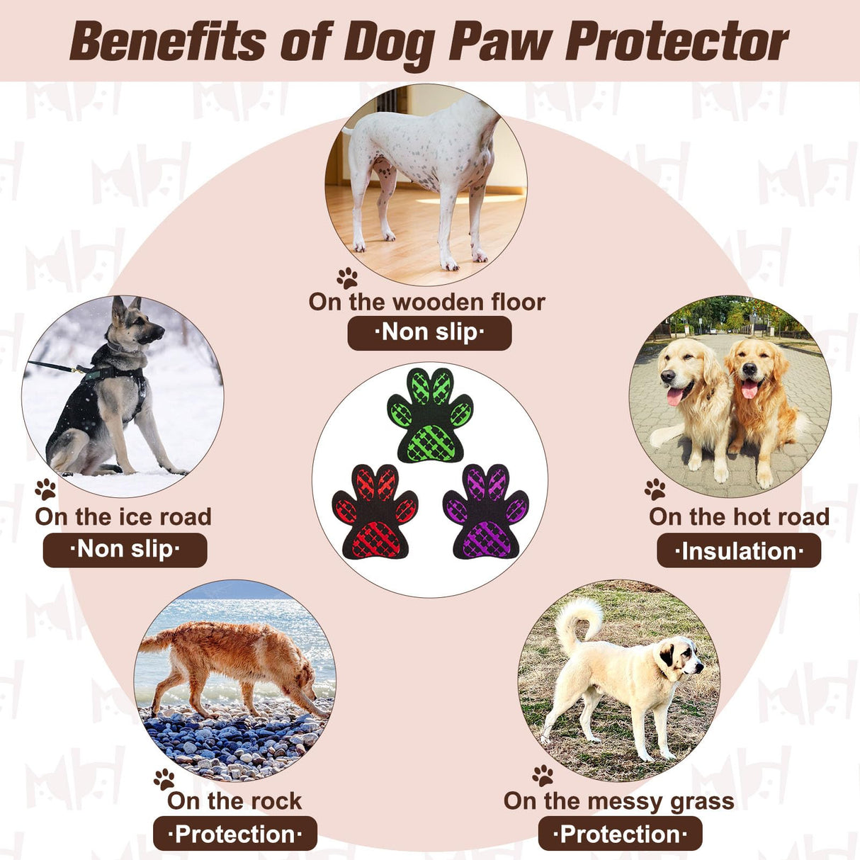BEAUTYZOO Dog Paw Protector for Hot Pavement, Anti-Slip Paw Grips for Senior Dogs, Paw Stickers Traction Pad for Dogs Feet on Hardwood Floor, Dog Shoes Boots Socks Replacement, 12 Sets (36 pcs) L