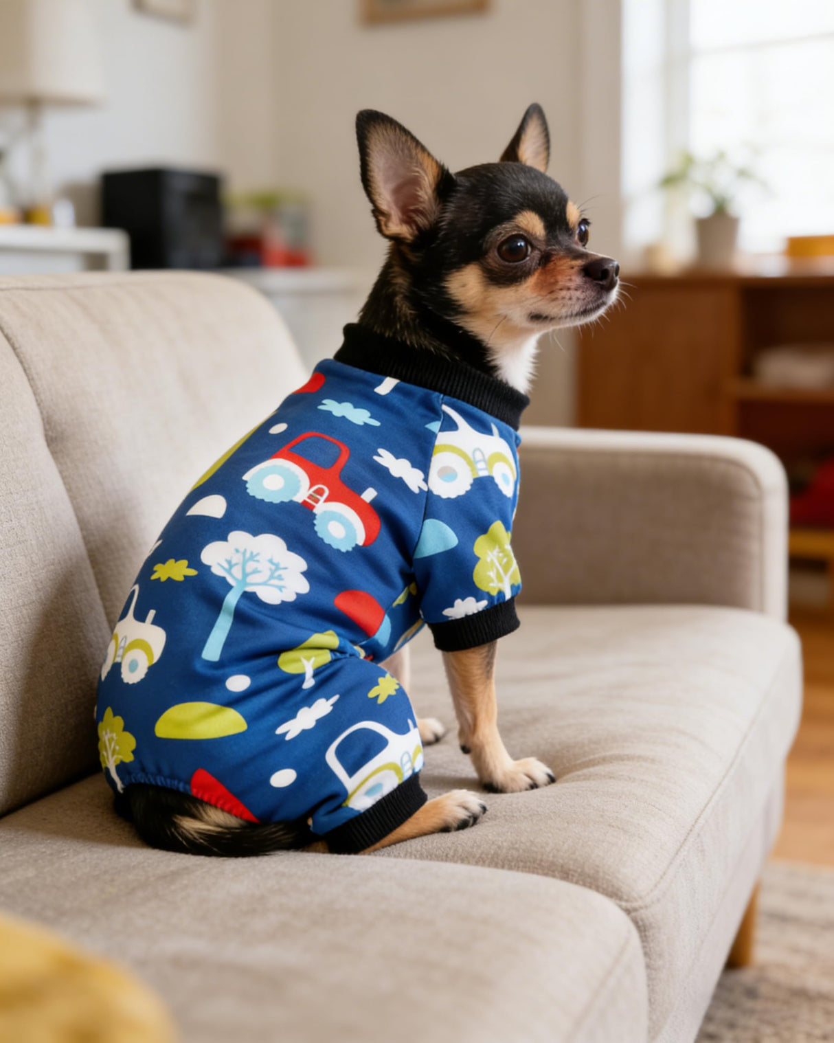 PET SHOW 4 Pack Small Dog Pajamas Dog Clothes for Medium Dogs Girl Boy Soft Stretchy PJs Dinosaur Car Jumpsuit Puppy Cats Daisies Cow Jammies Onesies Outfits with Sleeve Pets Costume, S