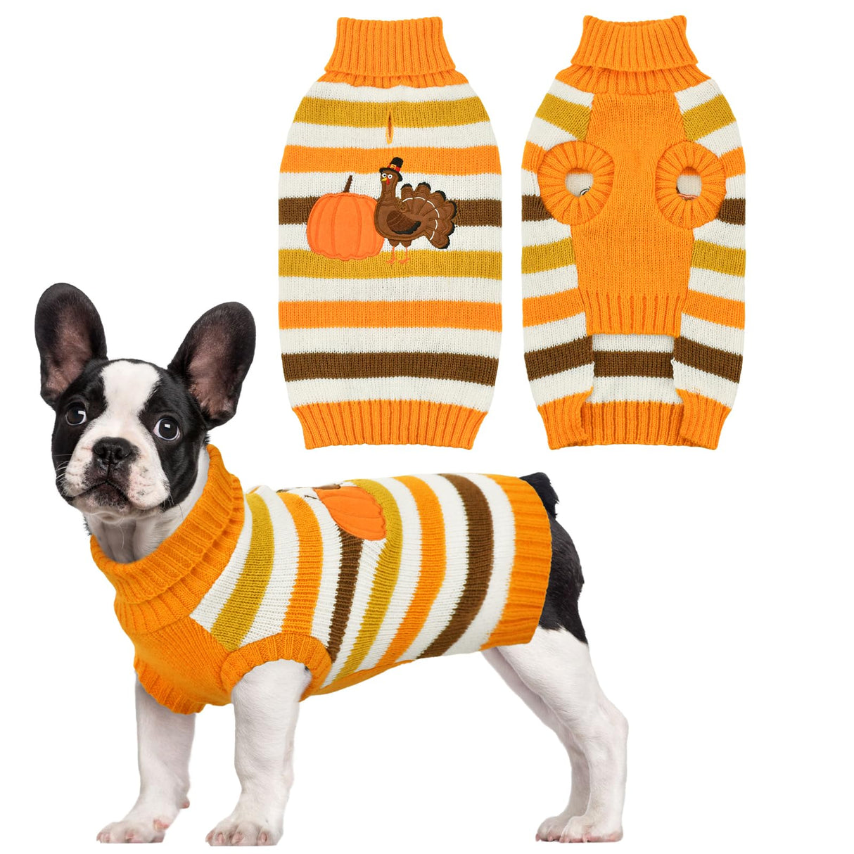 Vehomy Thanksgiving Dog Sweater Pet Pumpkin Turkey Clothes Costume Cat Stripe Turtleneck Knitwear Shirt Pullover Dog Puppy Thanksgiving Clothes for Small Medium Large Dogs Cats M
