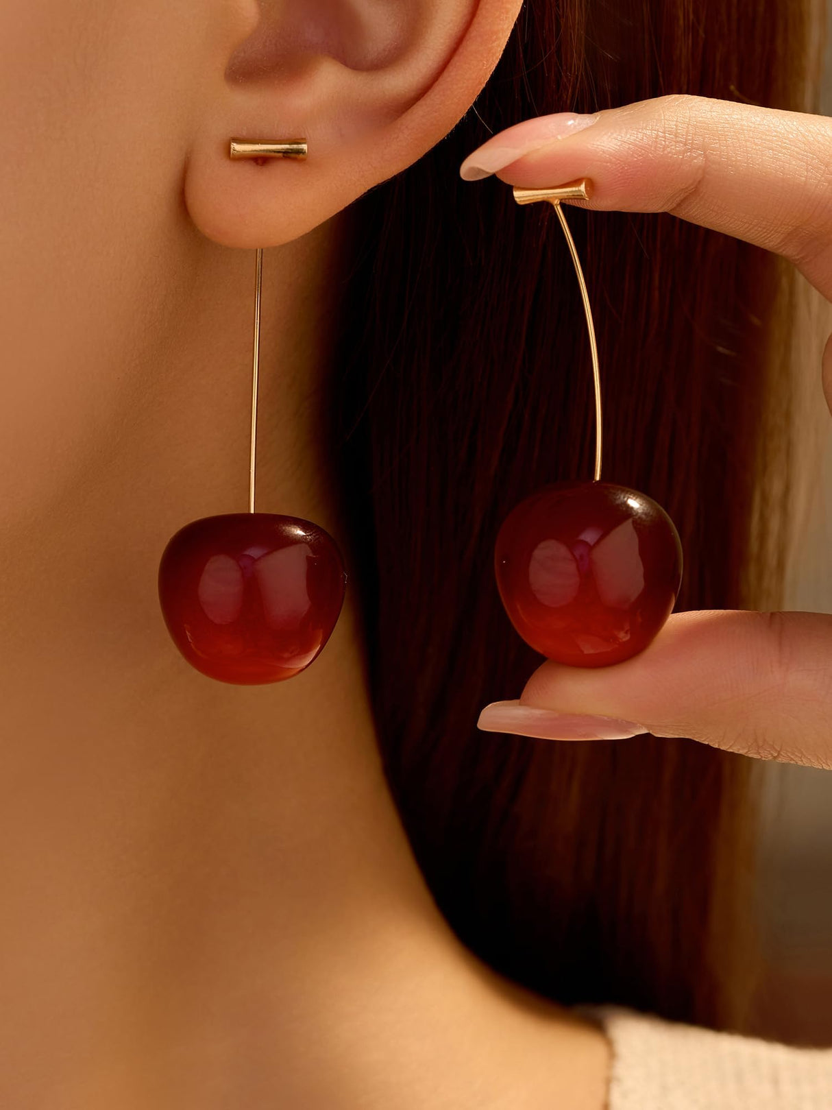 1 Pair Large Charming Cherry Drop Earrings - Vibrant and Playful Fashion Accessory for Women