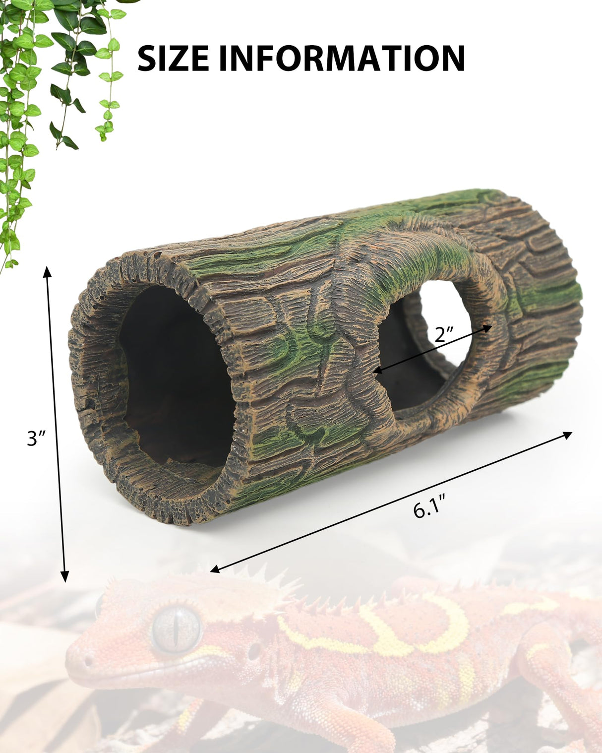 Magnetic Crested Gecko Hide - Resin Hollow Log Cave, Reptile Hide Cave, Reptile & Amphibian Habitat Hideouts, Aquariums & Terrariums Decor