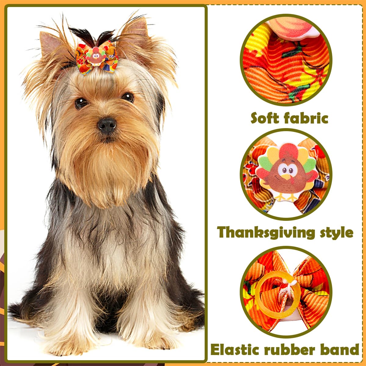 JpGdn 50pcs/25pairs Fall Thanksgiving Dog Hair Bows with Rubber Band Bulk Autumn Fall Topknot Bowknot for Puppy Doggy Cat Yorkies Small Medium Boy Girl Animals Grooming Accessories