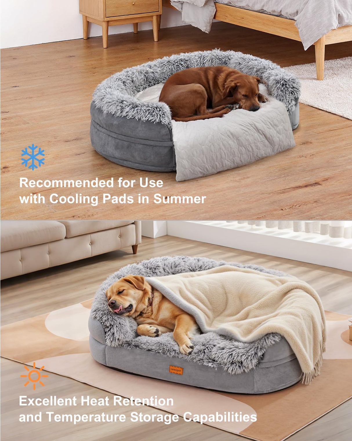 iweepet Dog Beds for Jumbo Dogs, 47.5"x35"x7.6", Removable and Washable Cover, Raised Reboundable Edges, Non Slip Bottom, Extra Big Size, Orthopedic Oval Memory Foam Pet Bedding, Indoor
