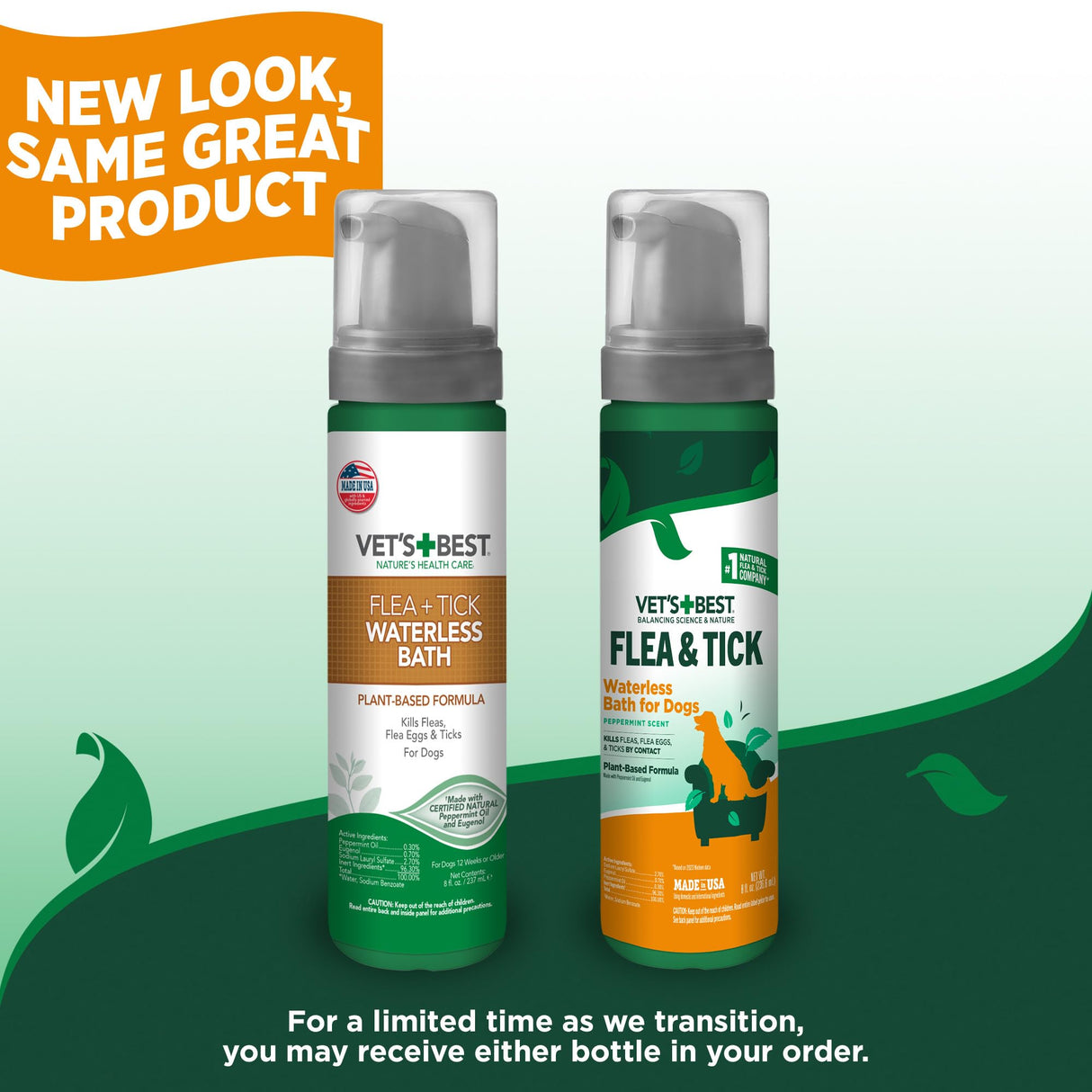 Vet's Best Natural Flea and Tick Waterless Bath for Dogs – No-Rinse Dry Foam Shampoo with Certified Essential Oils – Natural Flea Treatment with Plant-Based Ingredients – 8 oz Bottle – Made in USA