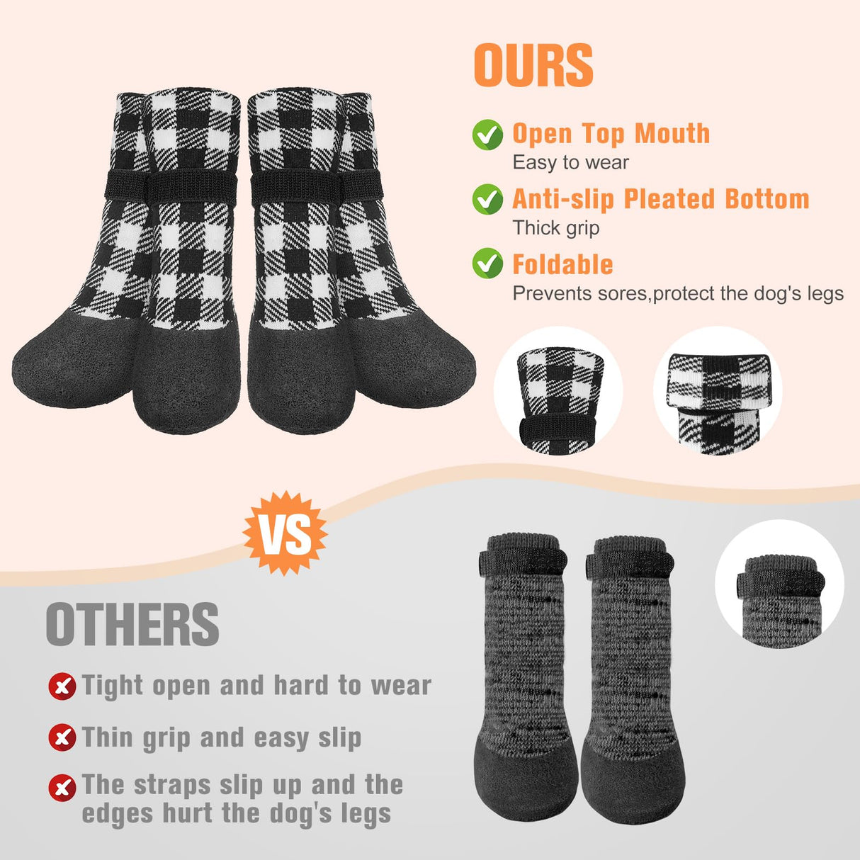 BEAUTYZOO Anti Slip Dog Socks Boots, Dog Shoes for Hot/Cold Pavement Snow Rain Days,Waterproof Grip Dog Booties Paw Protector for Hardwood Floor, Prevent Licking for Small Medium Large Senior Old Dogs