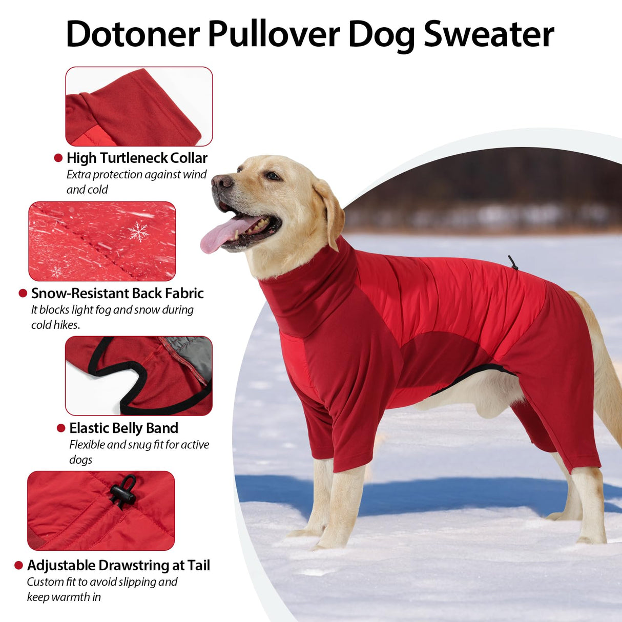 Dotoner Dog Sweater Warm Fleece Pullover Winter Sweatshirt with Turtleneck Leash Opening Waterproof Back Four Leg Cozy Clothes for Medium Large and Small Dogs
