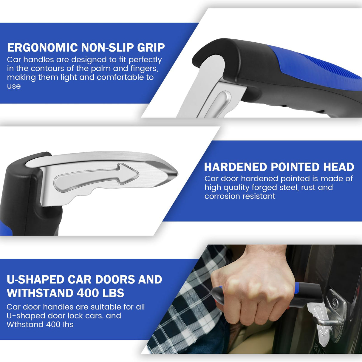 2Pcs Car Door Assist Handle, 3 in 1 Multifunction Portable Vehicle Support Handle, Seat-Belt Cutter and Window Breaker, Car Door Handle Assist for Elderly and Car Emergency Tool (Blue)