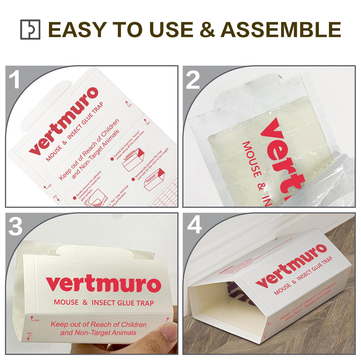 vertmuro Mouse Glue Traps, 12 Pack Rat & Pest Glue Scented Sticky Trap, Foldable Bulk Non-Toxic Indoor Mouse Glue Boards for Rodents and Insects, Easy to Use Pest Control, Red