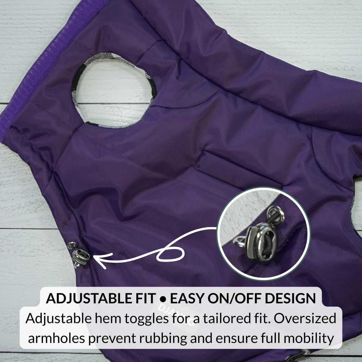 DJANGO Reversible Puffer Dog Coat – Warm Winter Dog Jacket & Water-Repellent Insulated Dog Coat w/Harness Hole, Windproof, Adjustable Fit for Small & Medium Dogs, Dachshunds – Violet Purple, Large