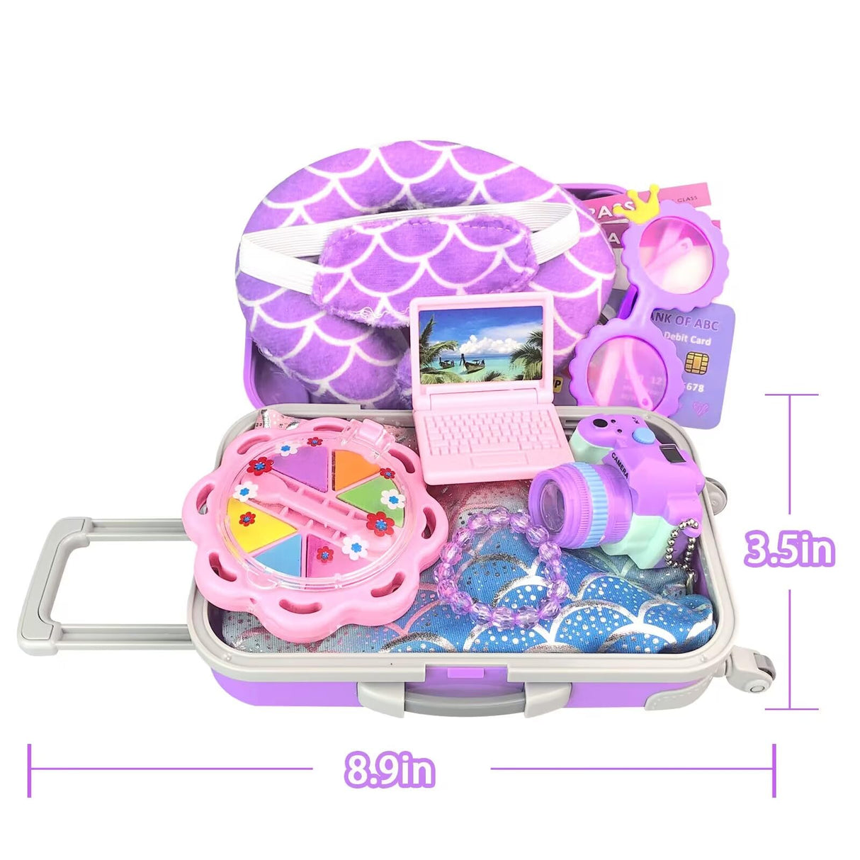 18 inch Girl Doll Accessories Case Luggage Travel Play Set with Doll Clothes Camera Travel Pillow Bag Dress Glasses Doll Stuff Fit 18 inch Doll Christmas Birthday Gift