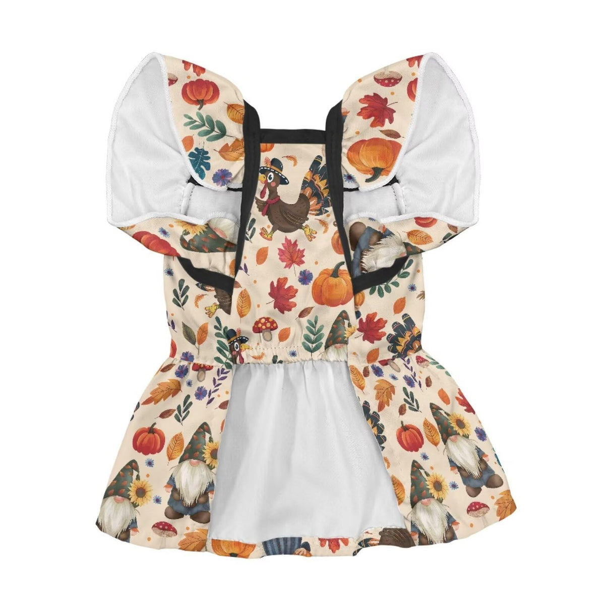 Wiryuouvt Autumn Turkey Gnome Dog Thanksgiving Outfit Fall Dog Dresses for Small Dogs Girl with Leash Ring & Sleeve Ruffles & Breathable, Light Weight Puppy Princess Dress Cat Pet Clothes Apparel