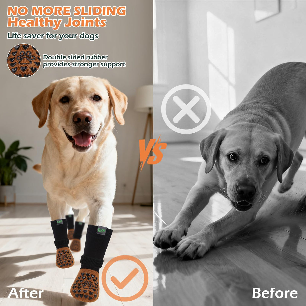 EXPAWLORER Anti Slip Dog Socks to Prevent Licking Paws, Winter Snow Dog Boots & Paw Protectors Booties for Hardwood Floors with Heart Grippers, Dog Shoes for Small Medium Large Senior Dogs Brown M
