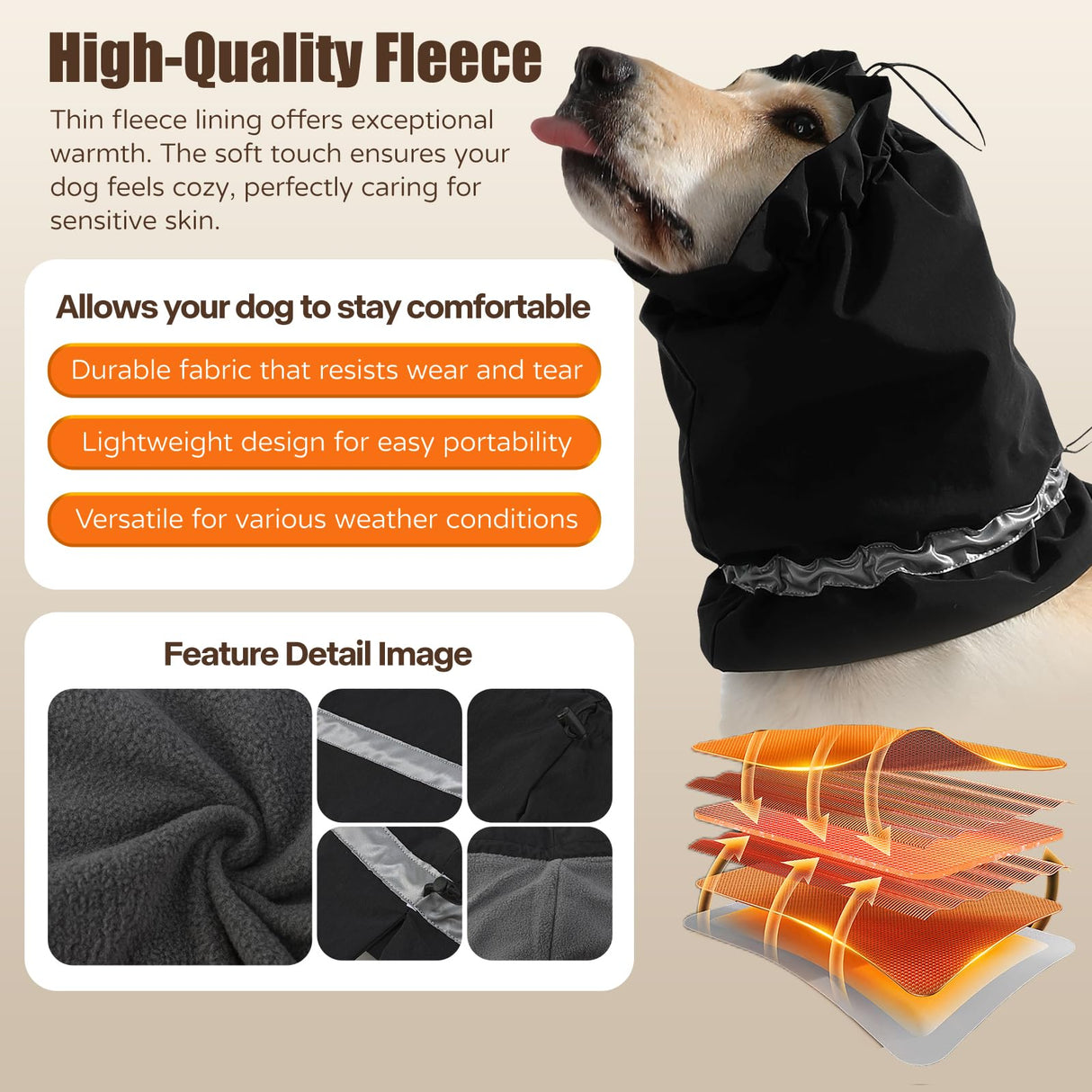 Harbyel Dog Calming Hoodie - Windproof Rainproof Noise Reducing Ear Hat for Thunderstorms & Bath