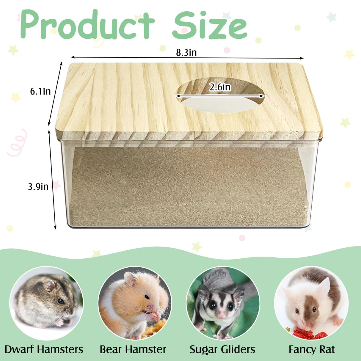 kathson Hamster Sand Bath Box Transparent Acrylic Small Animals Shower Bathtub Guinea Pigs Digging Sand Container Cage Accessories for Lemmings Gerbil Mice Hedgehog Chinchilla (Rectangle)