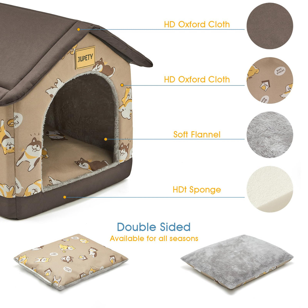 Jiupety Dog House Indoor, L Size Indoor Dog House for Medium Dog, Warm Cave Sleeping Nest Bed for Cats and Dogs, Brown