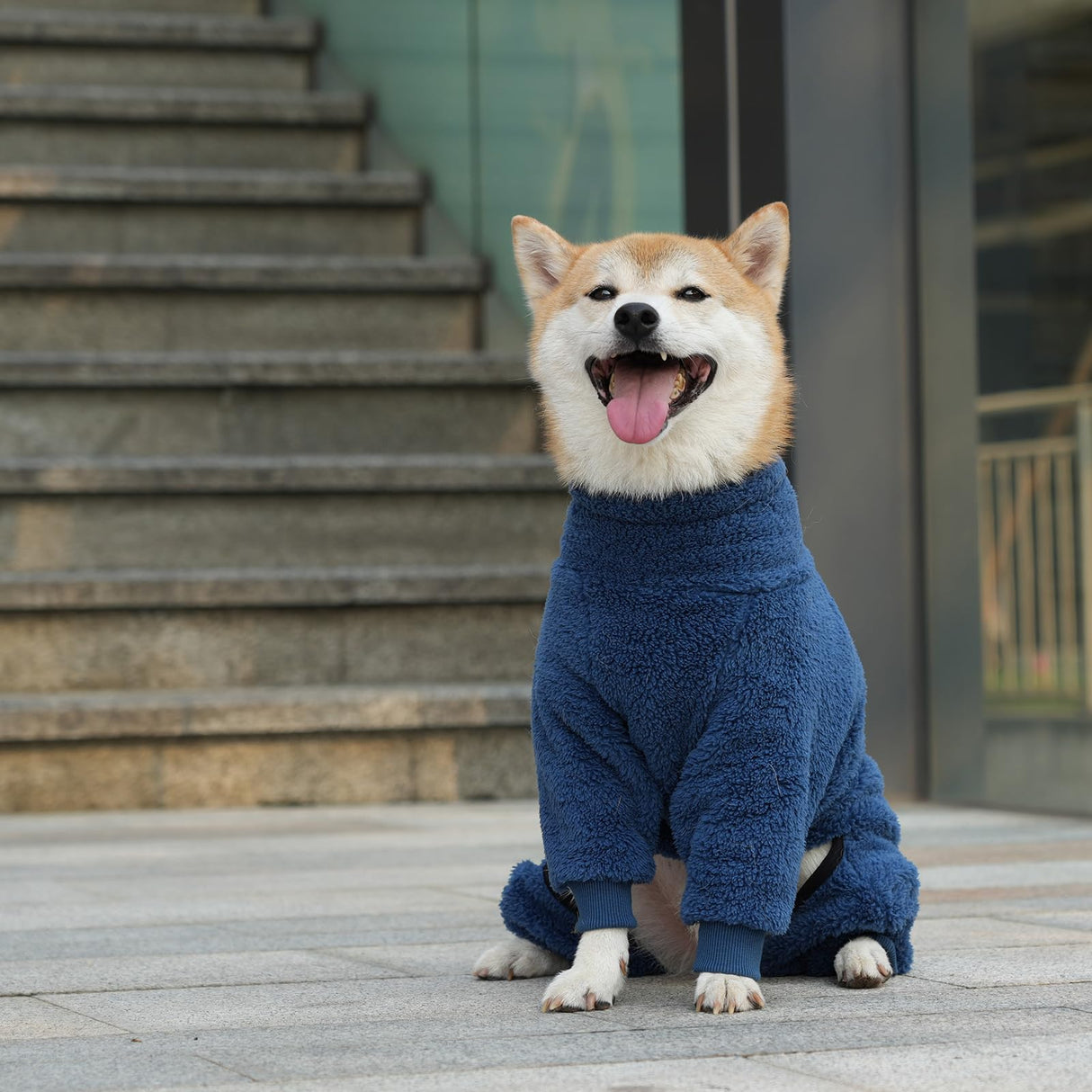 ROZKITCH Warm Dog Pajamas for Large Dogs, Windproof Full Coverage Pet Pjs, Soft Fleece Jacket with Full Coverage, Pullover Winter Coat with Super Warm Jump Suit Blue XXL