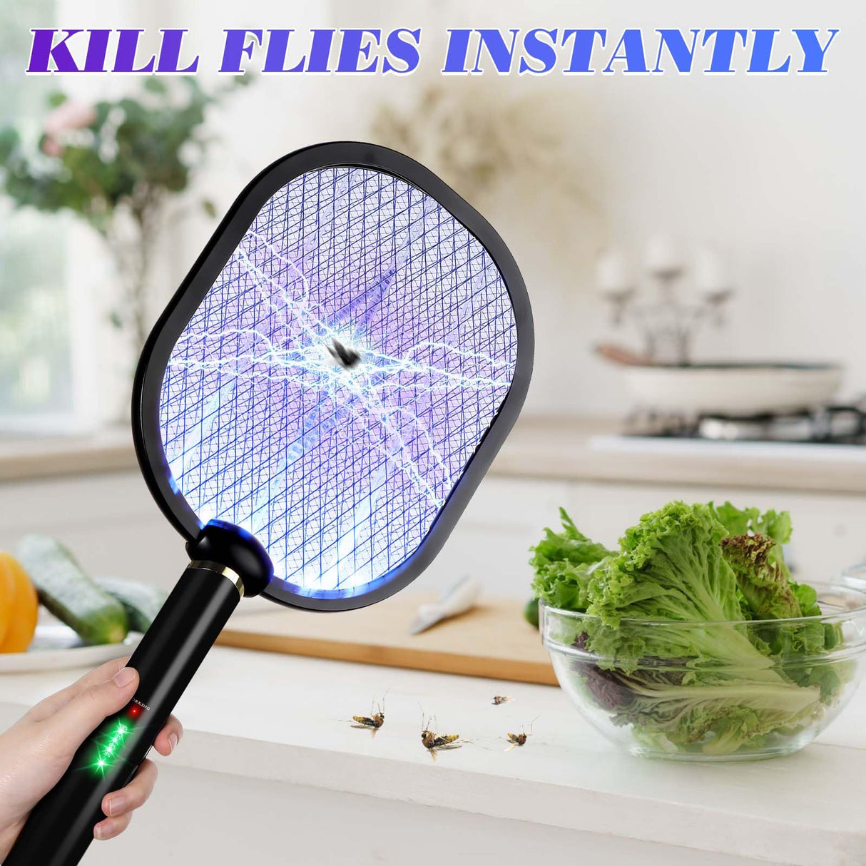 Qualirey 2 Pack Electric Fly Swatter 3000v Bug Zapper Racket 2 in 1 Mosquito Killer with 3 Layers Safety Mesh 20.5 Inch Extra Large USB Rechargeable with 1200mah Battery for Indoor Outdoor(Black)