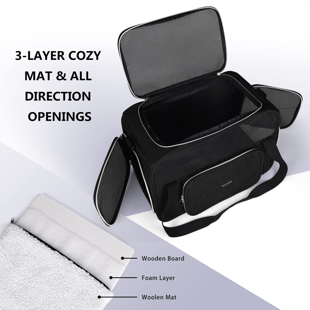 BAGLHER Pet Travel Carrier, Cat Carriers Dog Carrier for Small Medium Cats Dogs Puppies, Airline Approved Small Dog Carrier Soft Sided, Collapsible Puppy Carrier. Black