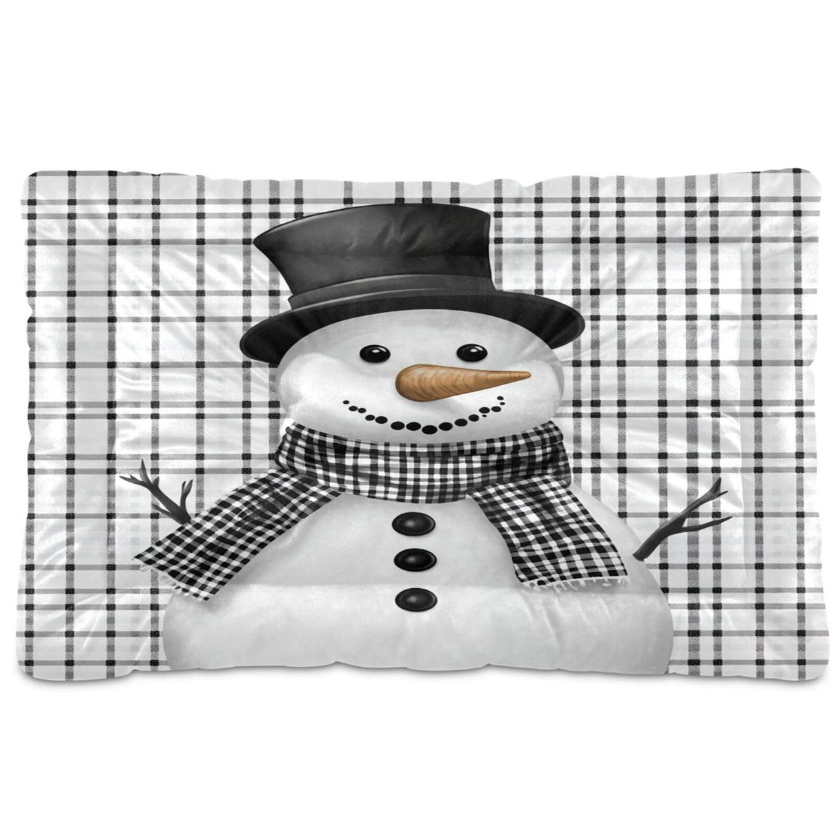 Coikll Snowman with A Black and White Plaid Pet Bed Pad Soft Dog Bed Mat with Anti-Slip Bottom, Machine Washable Crate Pad Mattress for Dog Sleeping- 24 * 18 inches