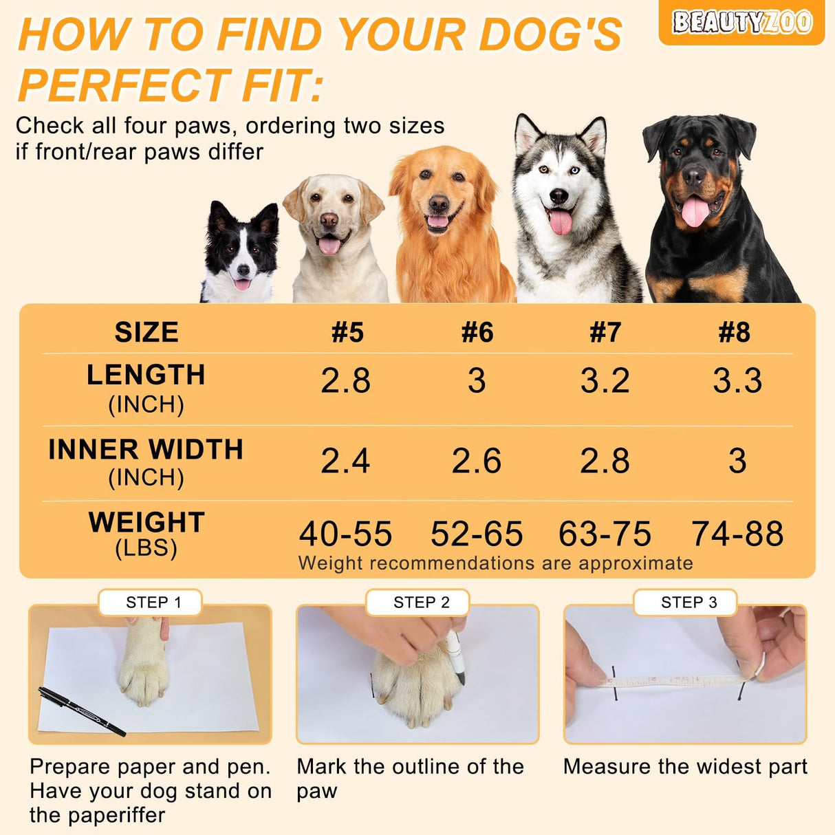 BEAUTYZOO Waterproof Dog Shoes for Winter Cold Weather, Anti Slip Dog Boots for Medium Large Senior Dogs, Breathable Dog Booties and Paw Protectors to Prevent Licking, 4PCS Doggie Hiking Boots