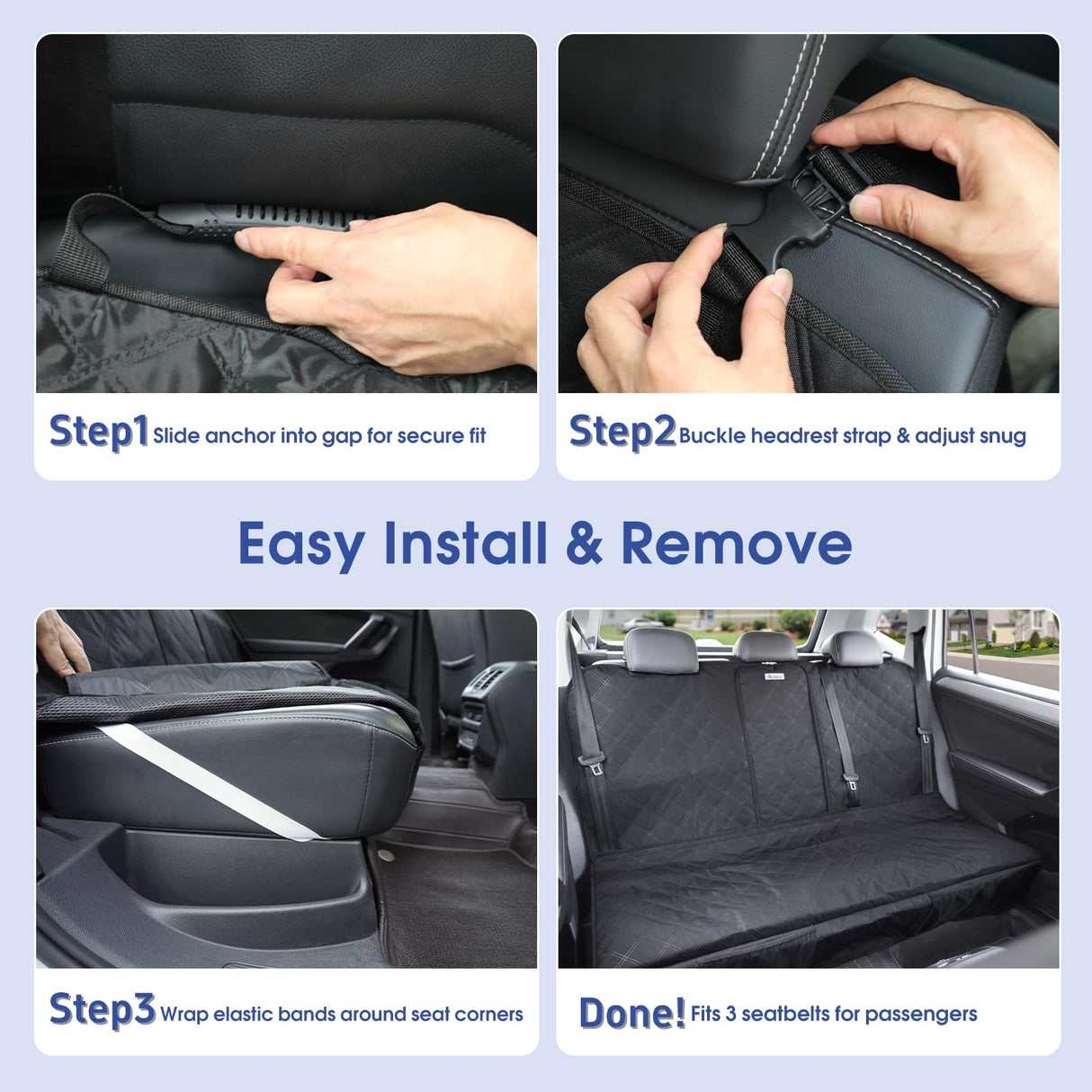 ALLANSING Upgraded 900D Heavy Duty Dog Back Bench Seat Cover, Car Seat Protector, 3 Seatbelts & Armrest Compatible, Waterproof Nonslip Pet Backseat Cover for Dogs & Kids, Fits Most Cars, SUVs, Trucks