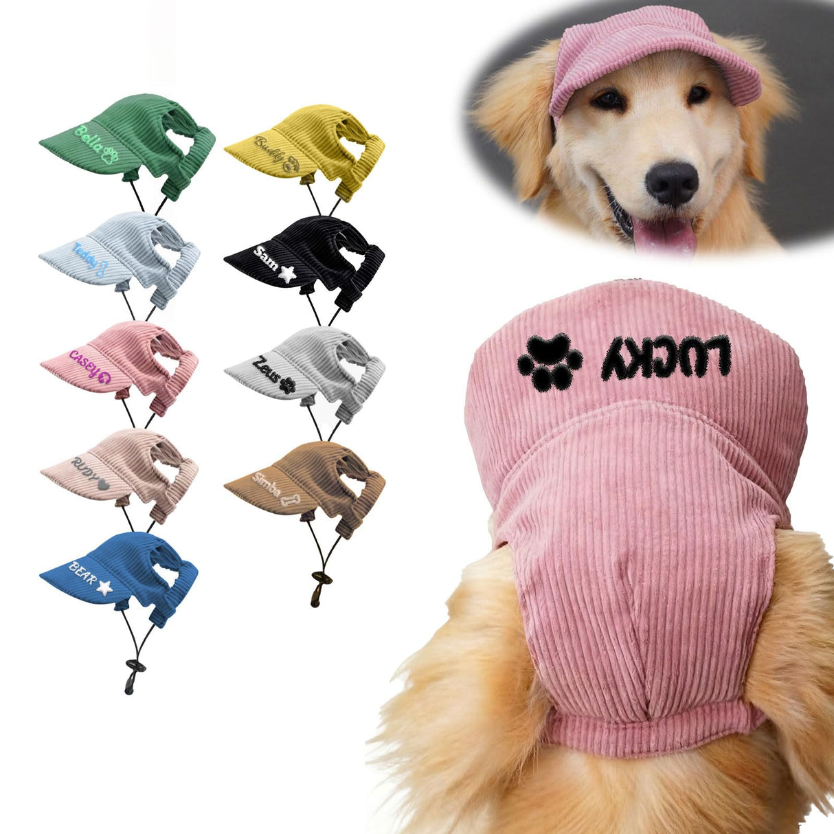 Personalized Dog Hat with Embroidered Name, Custom Dog Hat with Ear Holes, Adjustable UV Sun Protection Pet Baseball Cap Bucket Hats, for Pet Lovers (5 Sizes) (Style1)