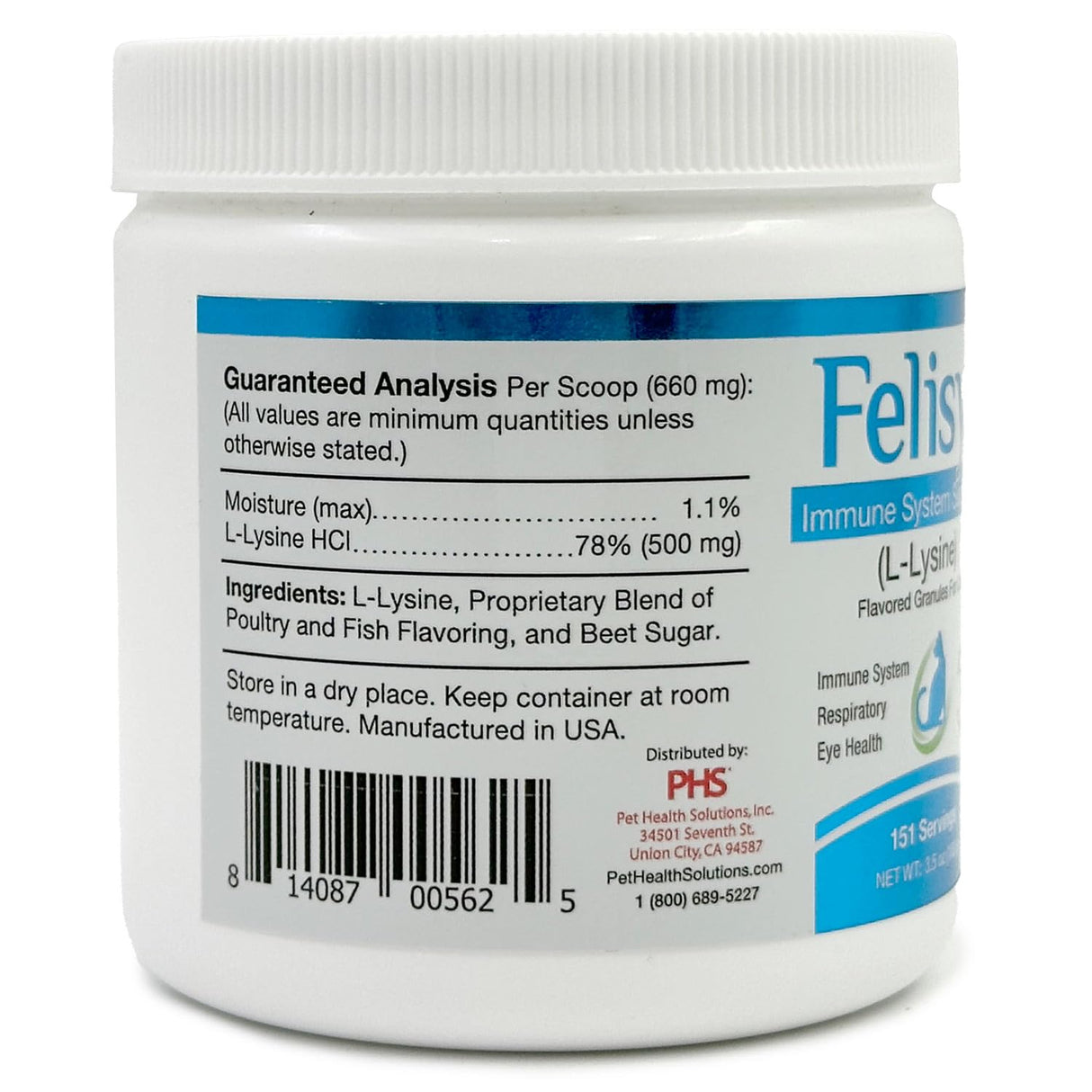 Felisyl L-Lysine Granules for Cats 100g (3.5 oz, 310 Servings) β Supports Immune, Respiratory, and Eye Health. Eases Sneezing, Runny Nose, and Watery Eyes. Tasty Salmon Flavor - Made in The USA
