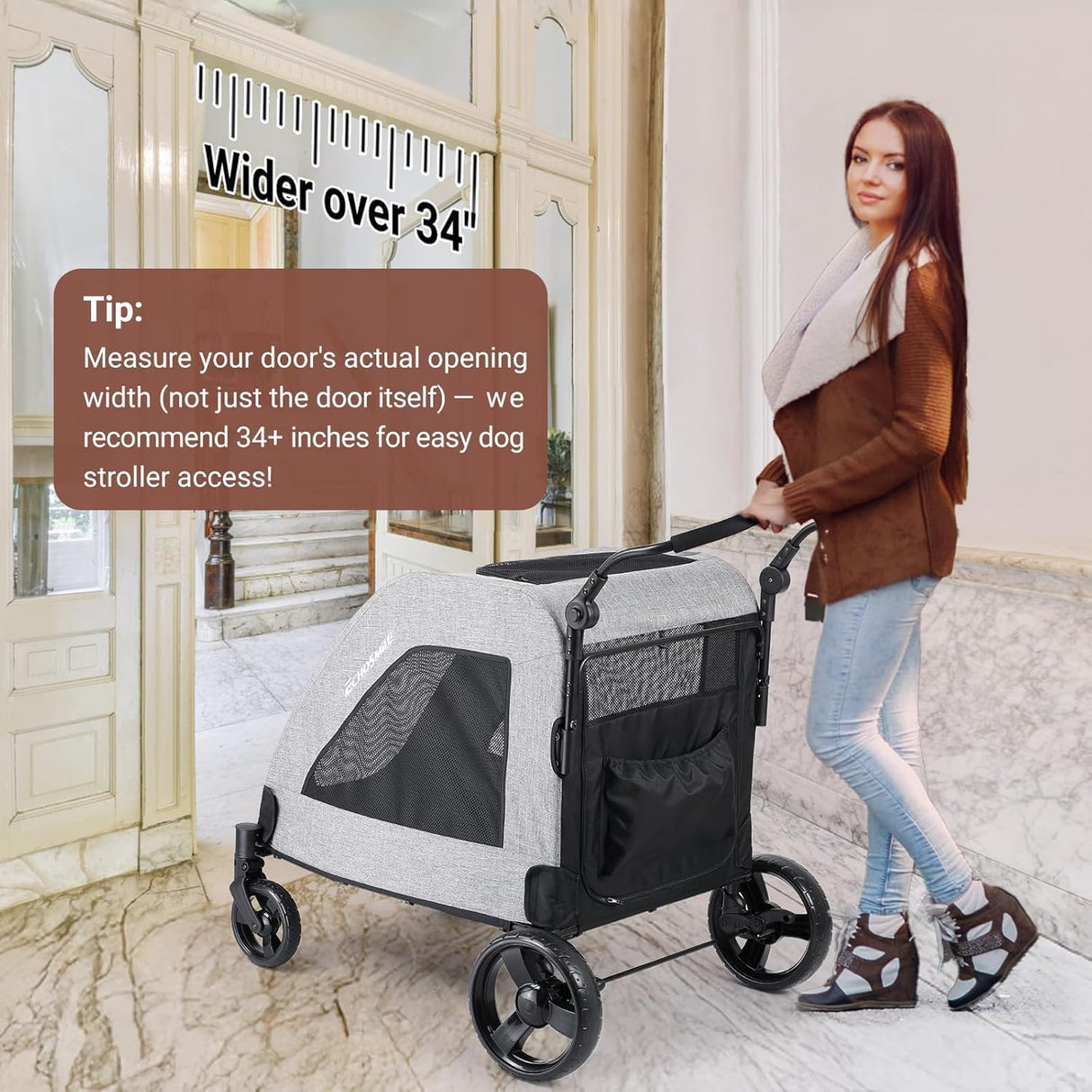 EchoSmile XL Extra Large Dog Stroller - Adjustable Handles,Lightweight Folding Pet Stroller,All-Terrain 4 Wheel for 2 Medium Dogs,Dual Entry Safety Dog Stroller,Capacity 160 lbs,Gray