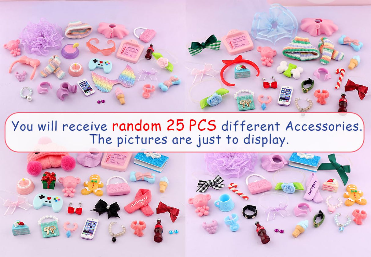 TDVOHO Accessories for lps Pets, (Random 25 pc) Hat Scarf Jacket Dress Bow Skirt Clothes Collar Foof and Drink Toy Accessories fit lps Cats and Dogs Fox Dragon Rabbit Pet Figure