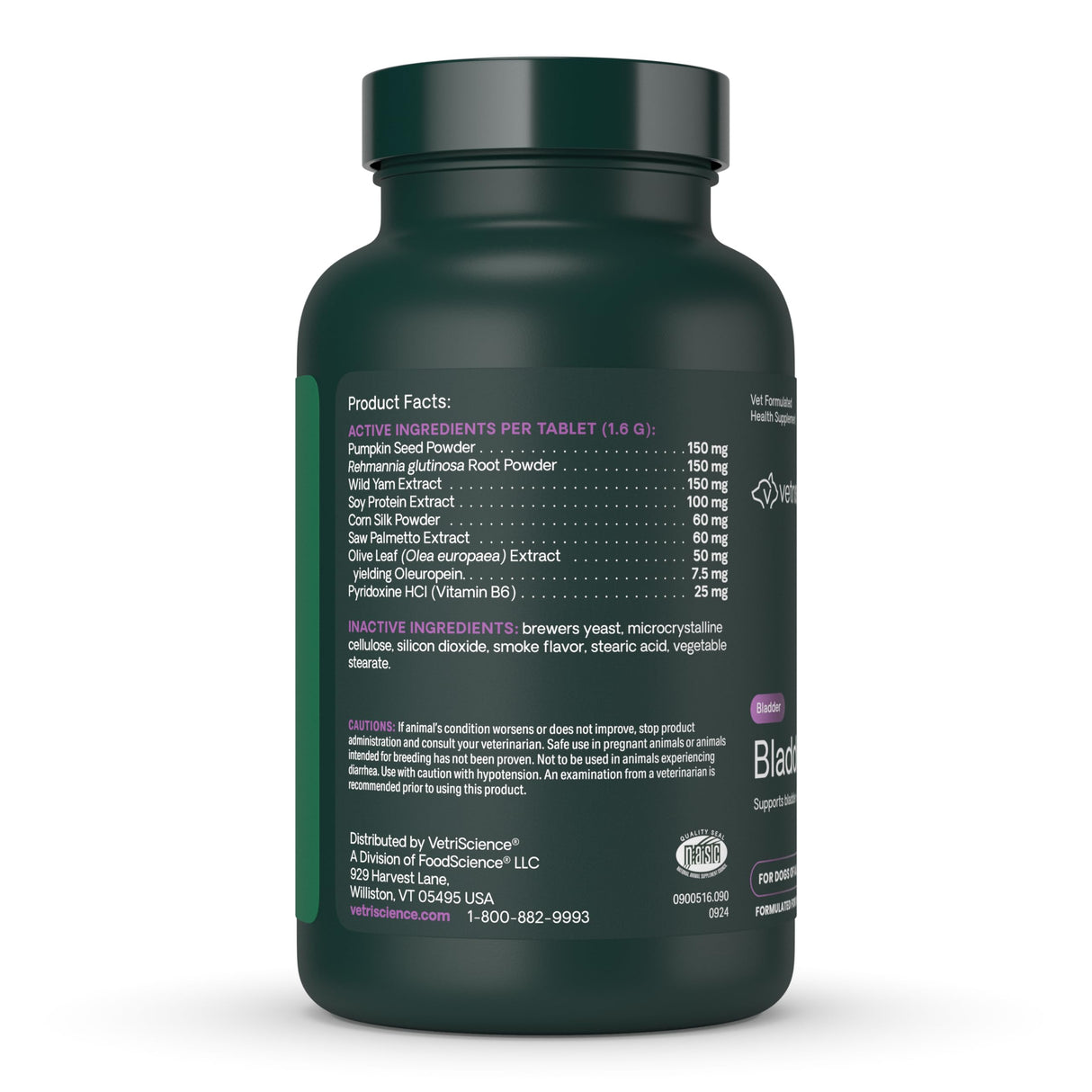 VetriScience Bladder Health Chewable Tablets, Bladder Strength Urinary Tract Supplement for Dogs, Reduce Urine Leakage and Overactive Bladder, With Soy Protein and Saw Palmetto, Smoke, 90 Count