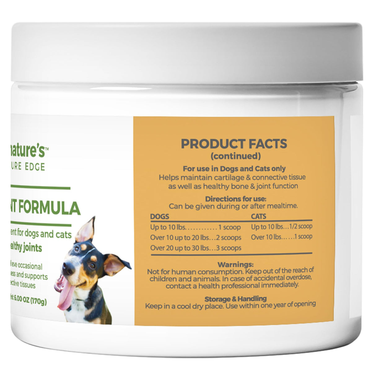 Nature's Pure Edge Glucosamine Powder for Dogs and Cats - Joint Supplement with Chondroitin MSM and Turmeric for Hip and Joint Support - Senior Friendly Formula 170g