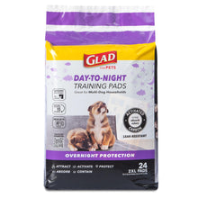 Load image into Gallery viewer, Glad for Pets Day to Night Activated Carbon Puppy Training Pads for Dogs with Wall Protection and Adhesive - Super Absorbent and Leak Proof Disposable Dog Training Pads, 30" x 36", 24 Count