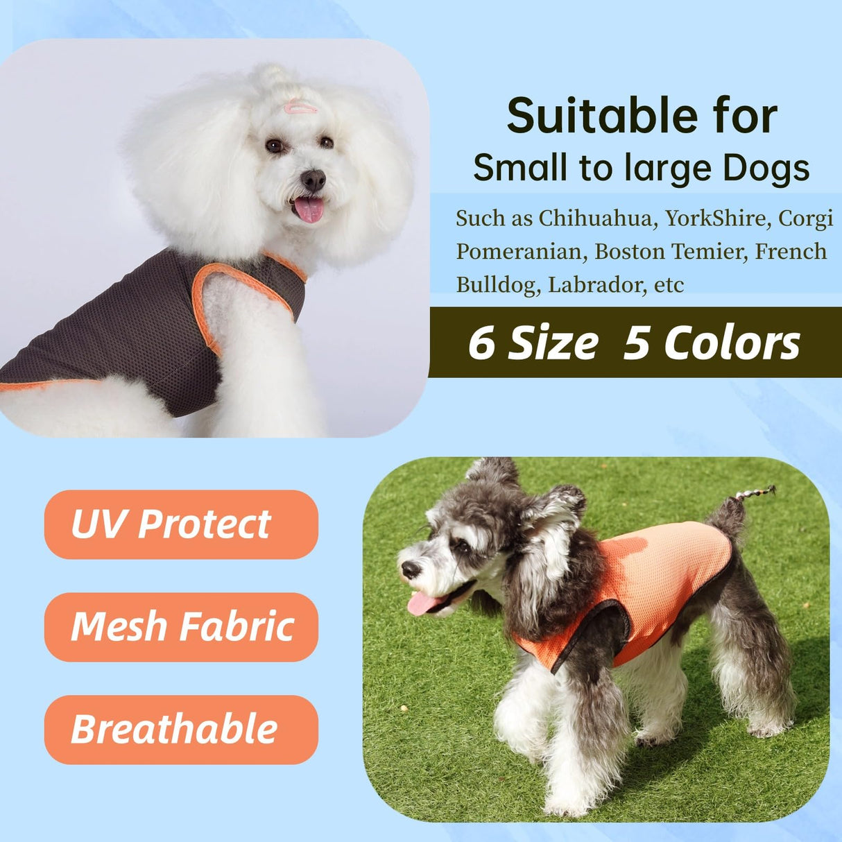 UNIPUP 2 Pack Cooling Shirts for Dogs, Lightweight Mesh Breathable Dog Clothes for Medium Dogs Boy Girl,Sun-Protection Sleeveless Shirts for Dog&Cat Puppy Vest Pet Apparel - L