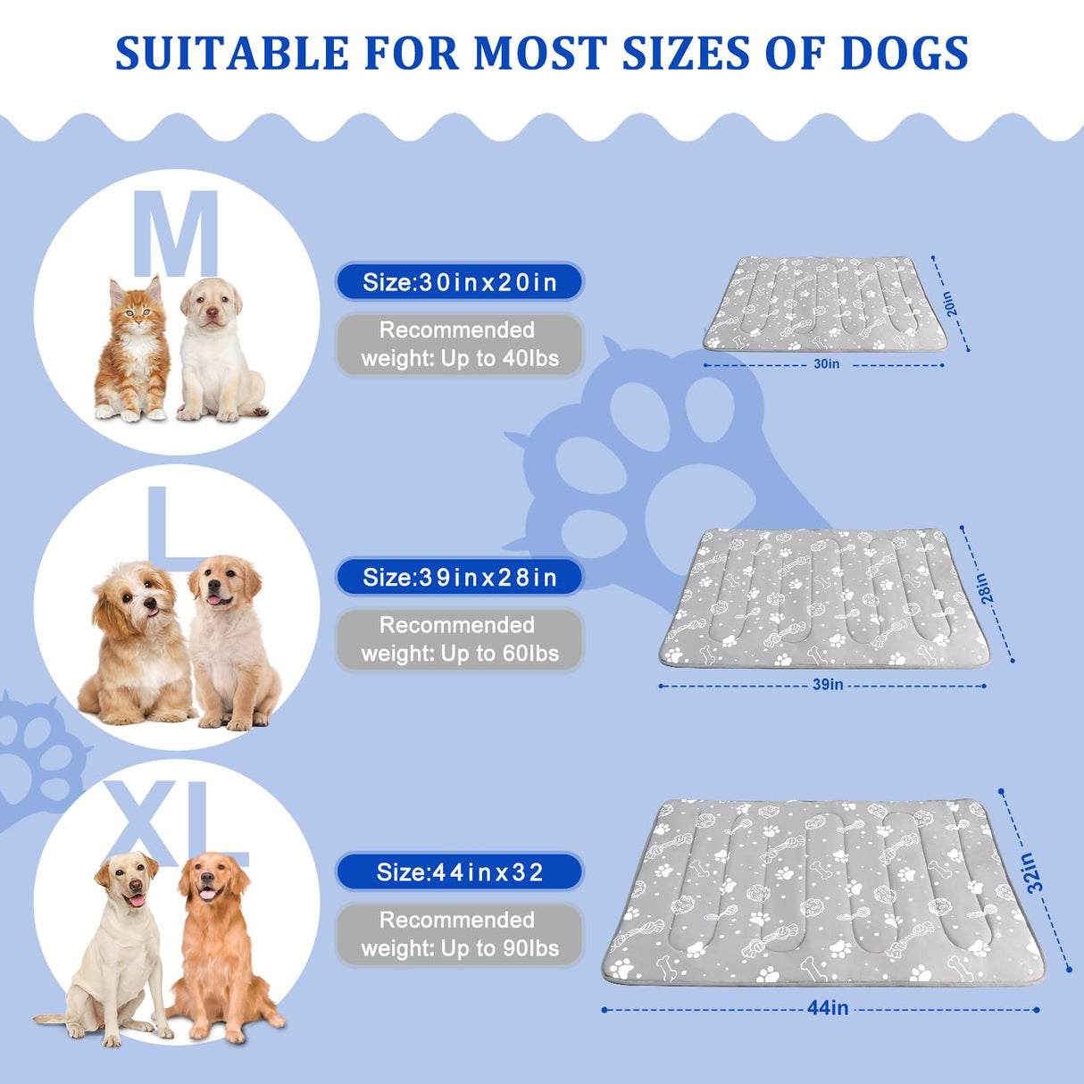 MH MYLUNE HOME Upgrade Cooling Mat for Pets,30”x20” 300g Reinforced Padding &Cool-Chill Fiber, Heat-Absorbing Color-Changing Pet Pad, Foldable Summer Bed