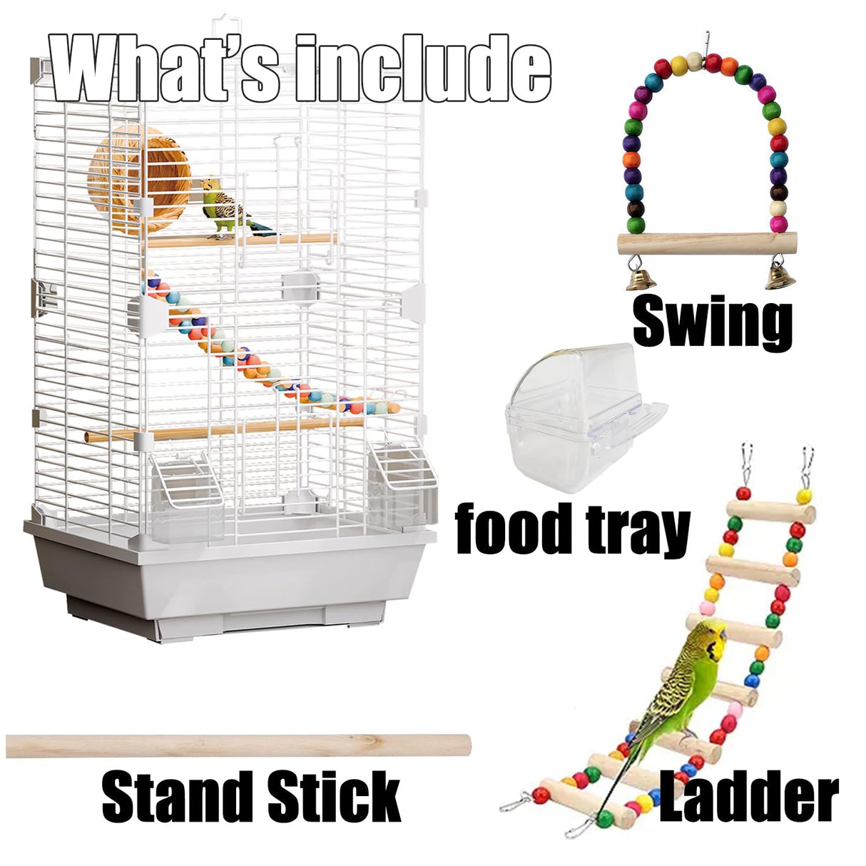 Craftsboys Basic Bird Cage, 24.8inch Parrot Cage (24.8" x 14.6" x 11"),Bird Cage with Ladder, Horizontal Bar, 2 Feeders, and Swing