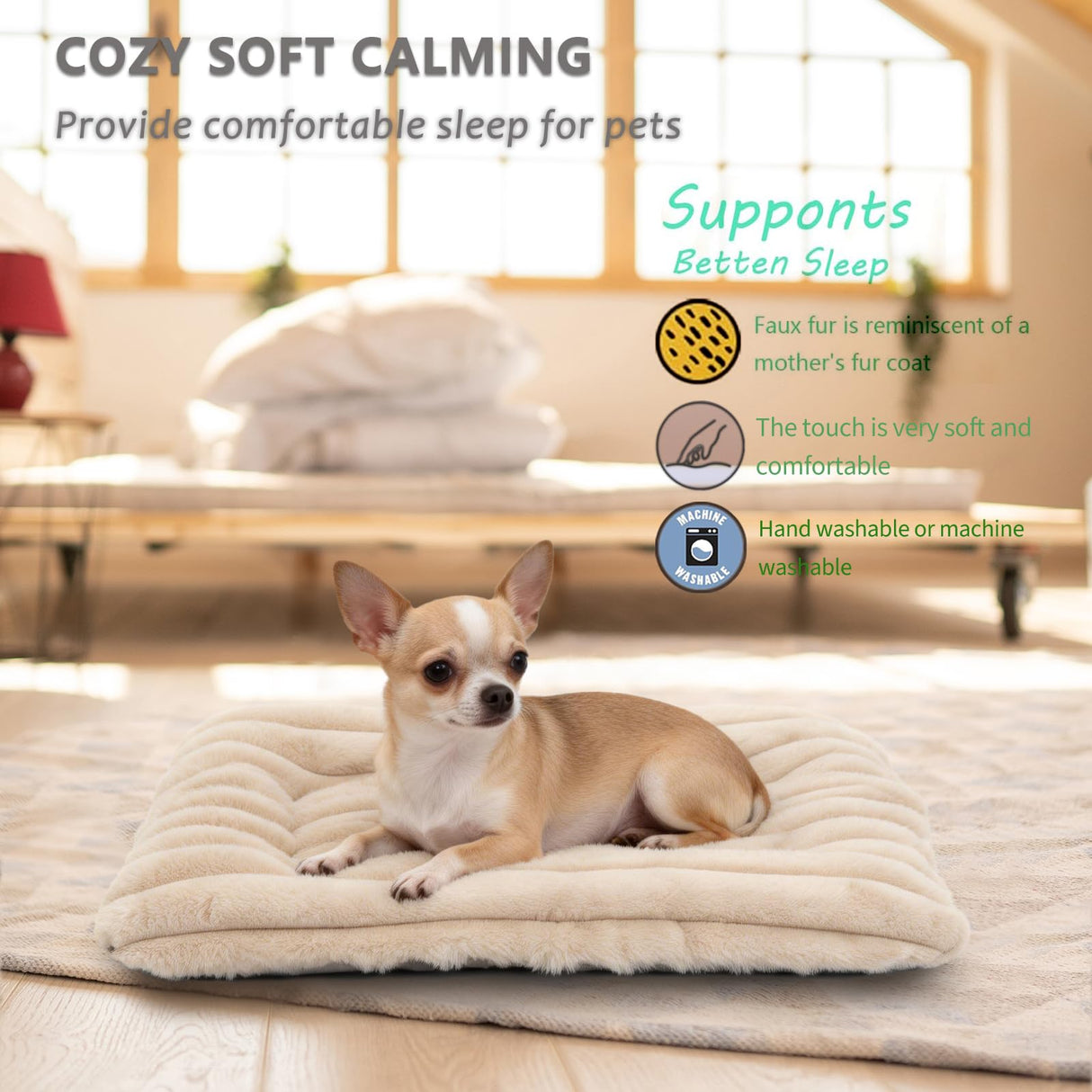Puppy Bed for Crate or Cage 18 x 12 Inch fits Tiny Dogs, Fluffy Comfy Flat Cat Beds for Indoor Cats Washable, Extra Small Dog Bed Cat Carrier Pad Ultra Soft Kennel Mat for Pet Sleeping Cushion, Beige
