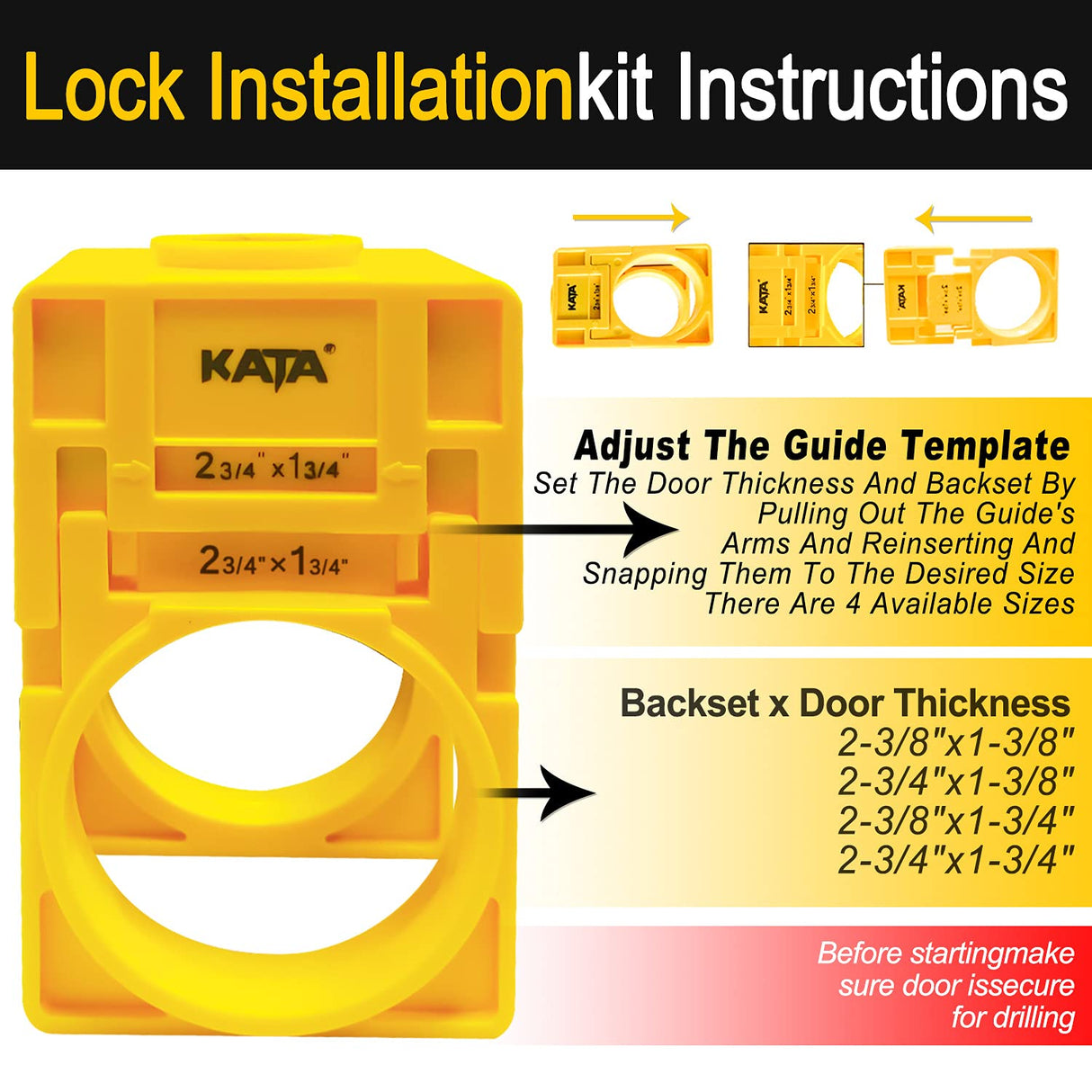 KATA 1-3/8" - 1-3/4" Door Lock Installation Kit for Wooden Doors with Guide Template, Door Lock Hole Saw, Carbon Steel