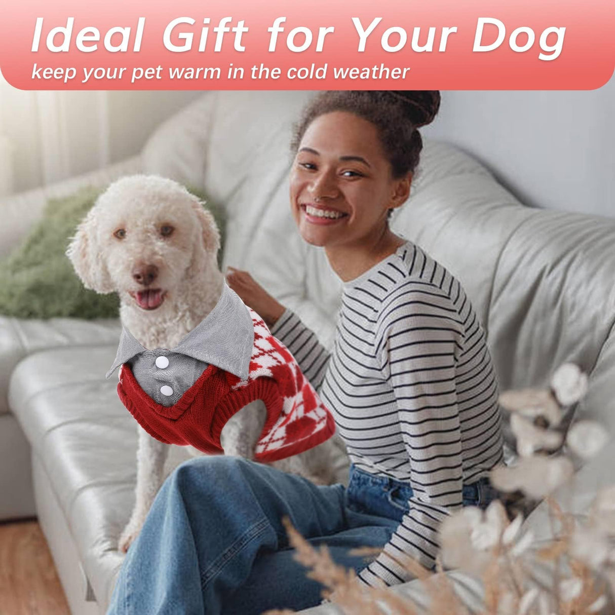 Kuoser Dog Sweater Plaid Dog Sweaters with Harness Hole, Polo Design Puppy Knitwear Fall Winter Sweater for Extra Small Dogs, Pet Cold Weather Clothes Warm Doggie Pullover Sweatshirt, Red XS