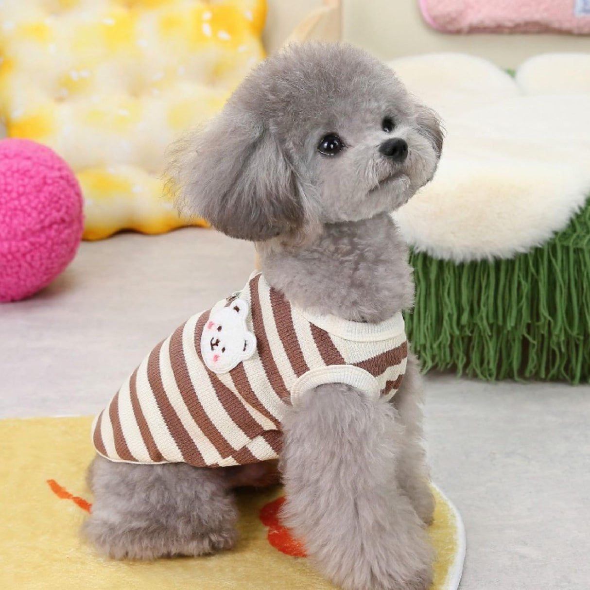 2PCS Striped Dog T-Shirt with D-Ring β Soft Waffle Fabric Pet Tee with Cute Bear Patch, Breathable & Lightweight Dog Outfit for Small & Medium Dogs β Stylish Everyday Wear(2PCS A,S)