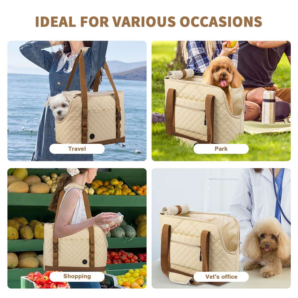 Dog Purse Carrier for Small Dogs, Soft Sided Pet Carrier with Pockets, Foldable Dog Carrier Purse for Puppy, Rabbit, Cat, Washable Breathable Pet Carrier, Dog Carrier Bag for Outdoor Shopping Travel