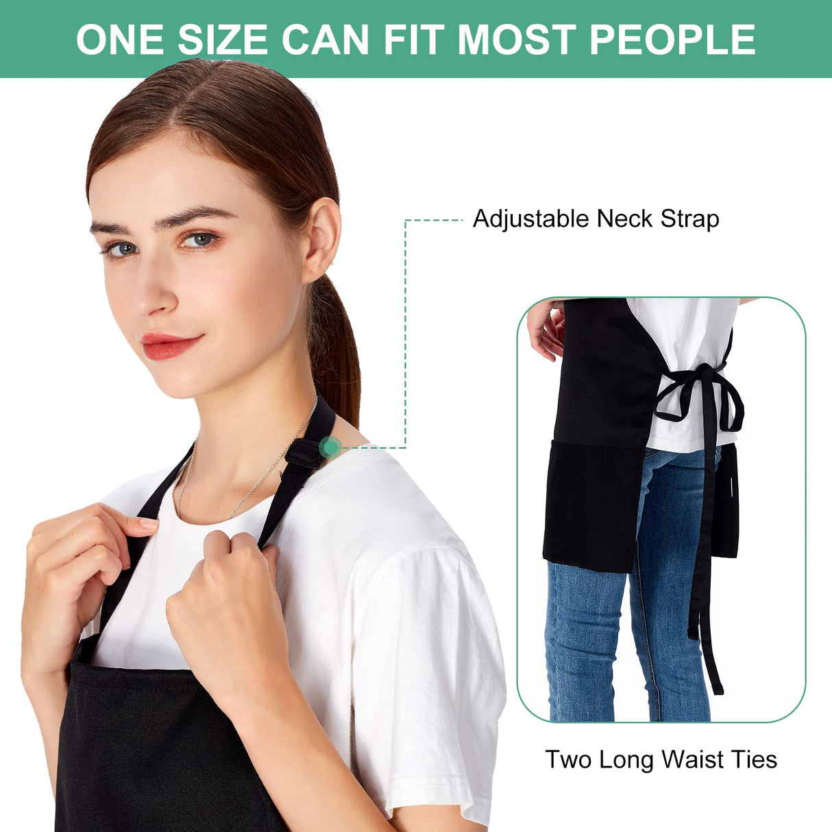 2 Pack 3 Pockets Adjustable Bib Apron Chef Kitchen Cooking Aprons for Women Men, Black