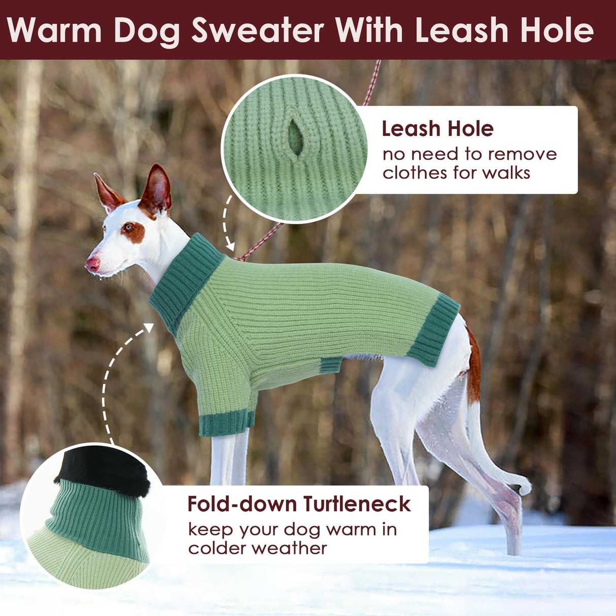 IKIPUKO Dog Sweater XXXL, Turtleneck Sweaters with Leash Hole, Soft Knit Pullover for Large Dogs Male Female, Winter Thermal Pet Sweaters for Doberman Labrador, Green 3XL